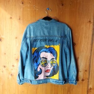 Boom Boom Jeans Blue Cotton Pop Art Comic Not Your Girl!!! Denim Jacket